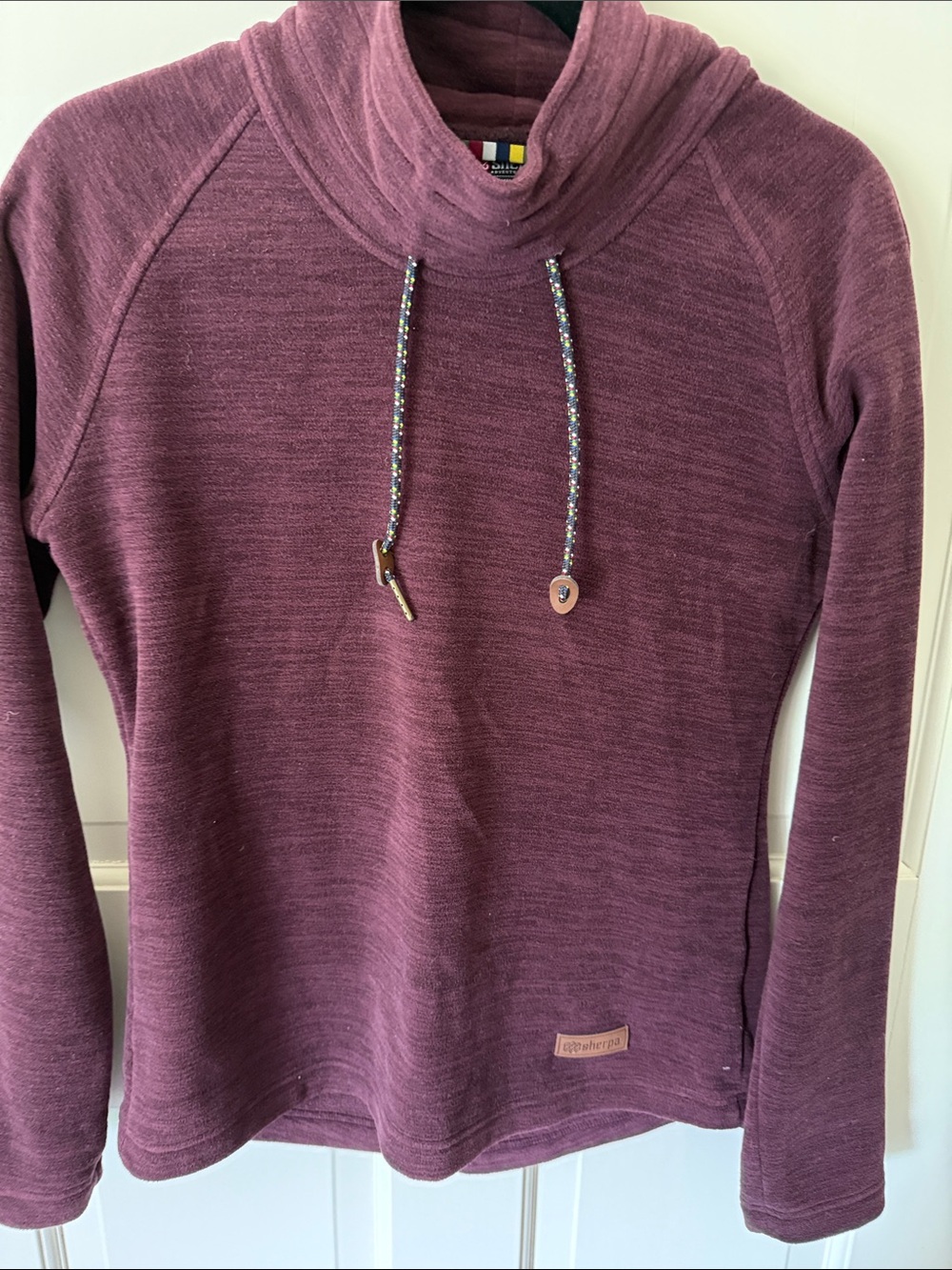 Women's Plum Cowl Neck Pullover Sweater with Drawstring